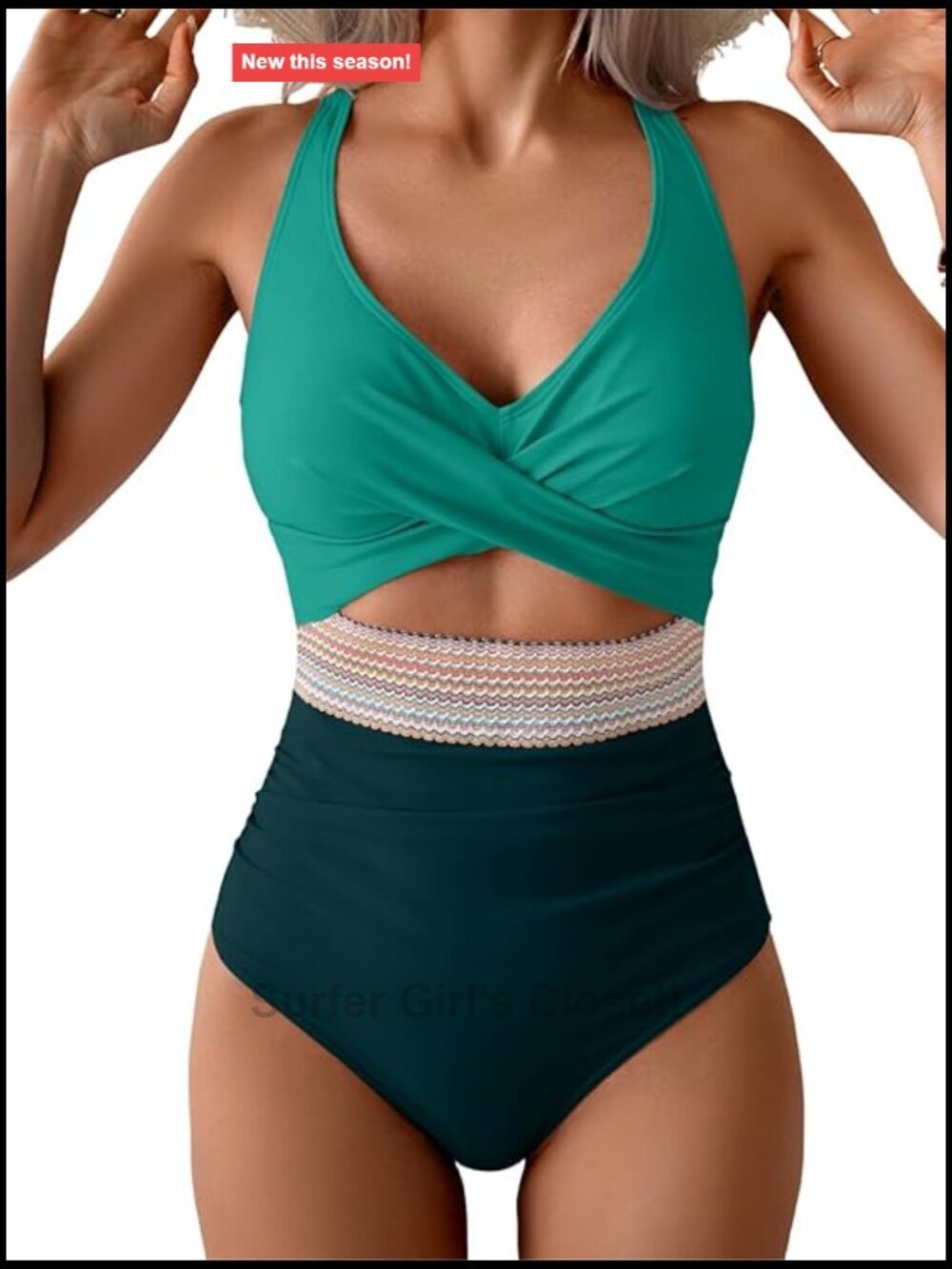 Tummy Control One Piece Swimsuit V Neck High Waisted Cutout Swimwear